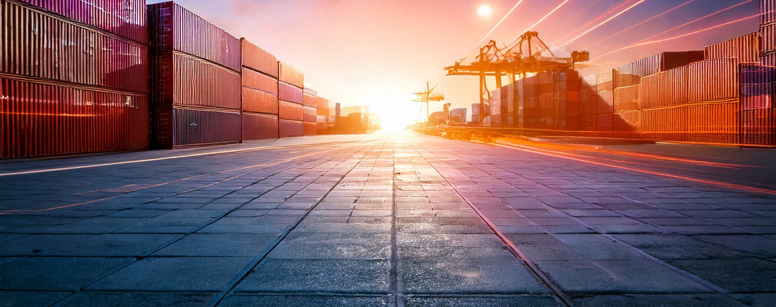 business services supply chain academy, containers with a sunset