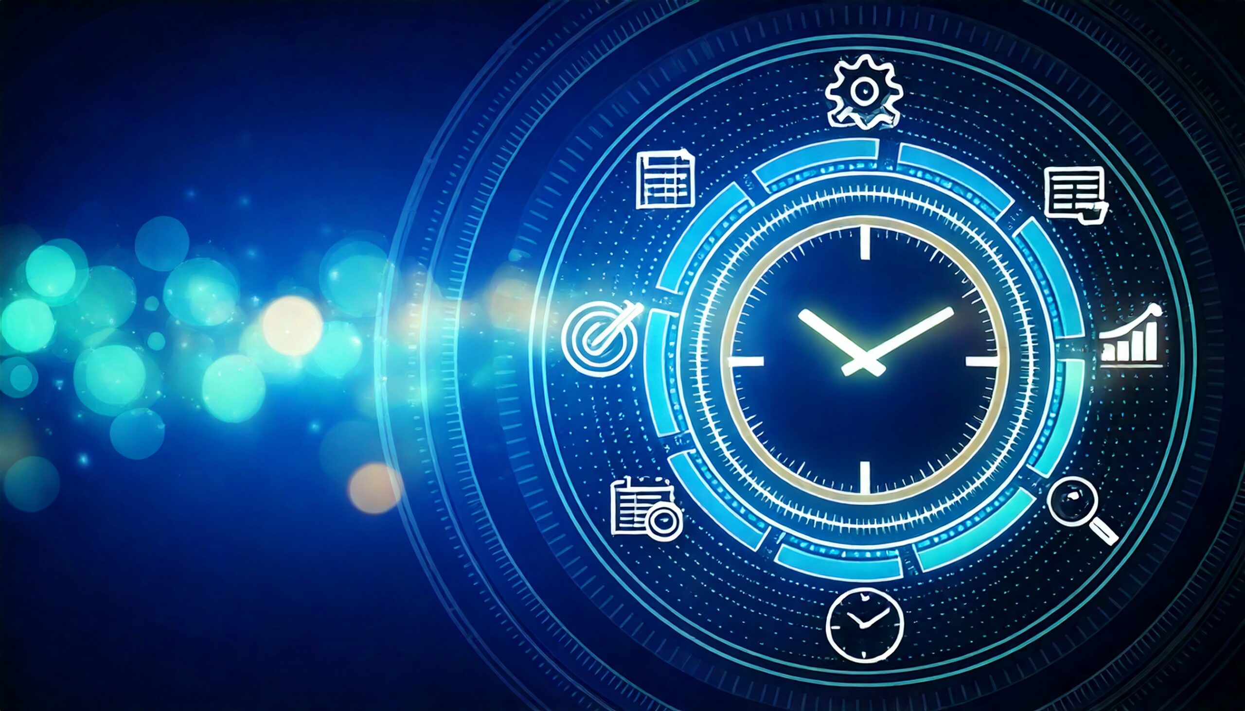 contact us, clock with icons around supply chain academy